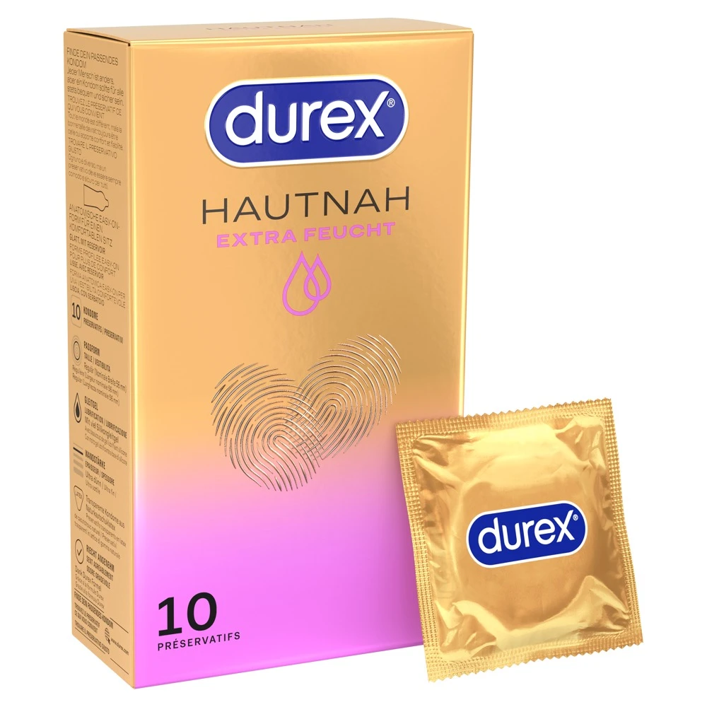 Durex Hautnah Extra Feucht 10er, Genieße hautnahe, intensive Empfindungen mit extra feuchten, ultra dünnen Kondomen in geschmeidiger Easy-on-Passform von Durex