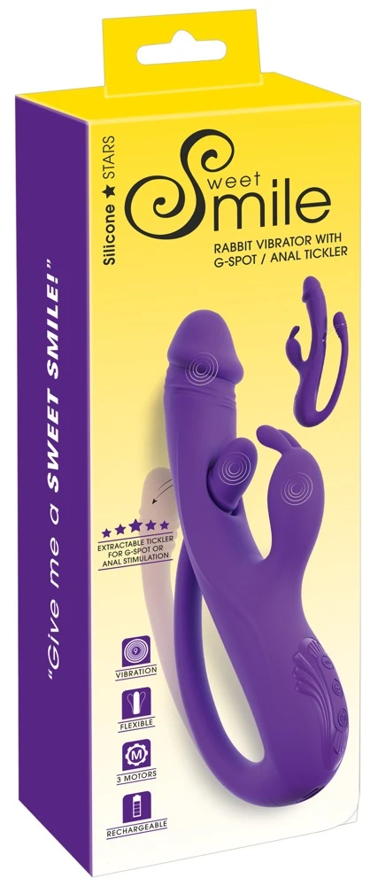Smile Rabbit Vibe w G-Spot/Ana, Sweet Smile Rabbit Vibrator Triple Action 3 Motoren G-Punkt & Anal Tickler leise 9 Vibrationsmodi