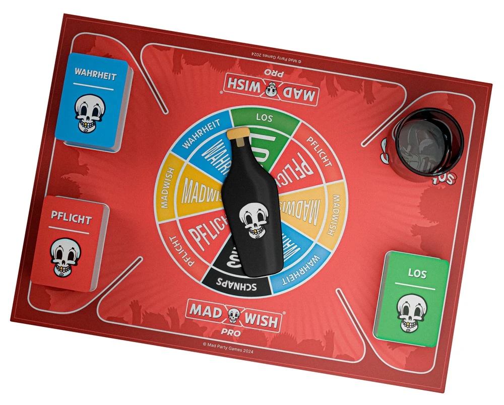 MadWish Pro Party Game, MadWish Pro Party Game – das freche 3in1-Brettspiel mit Flaschendrehen, Wahrheit oder Pflicht und Trink-Challenges für wilde Abende