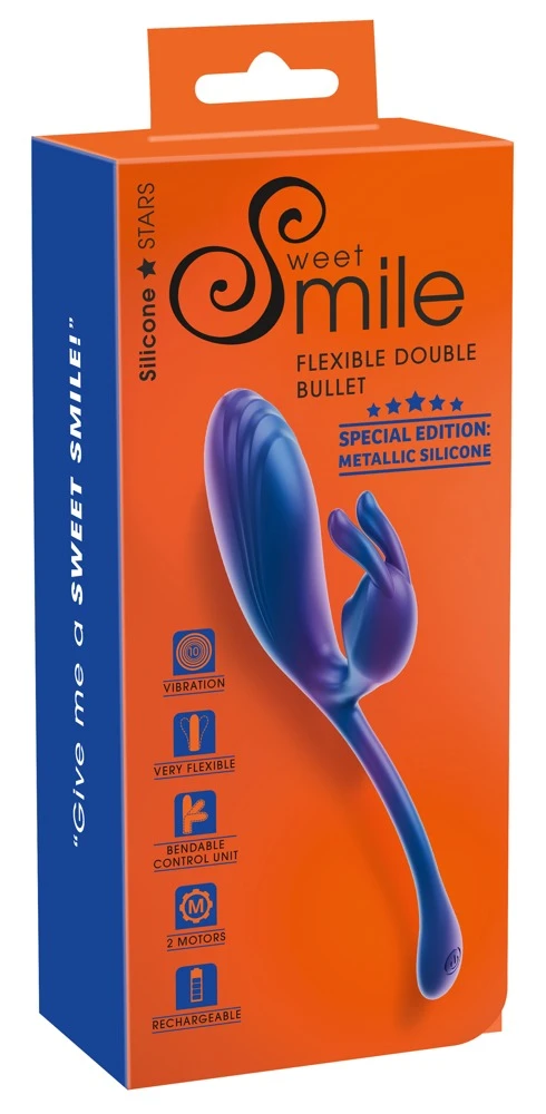 Smile Metallic Flexible Double, Sweet Smile Vibro-Ei mit Vibro-Bunny – flexibles Metallic-Silicone Toy im schimmernden Glossy-Look mit zwei Motoren für intensive Dual-Stimulation von Vagina und Klitoris