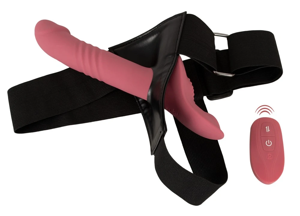 Your Strap-On Vibrator Pinkm Stilvolles Strap-on Set mit Vibrator, 2-Motor-Stoßvibrator und Fernbedienung für intensives, automatisches Vergnügen