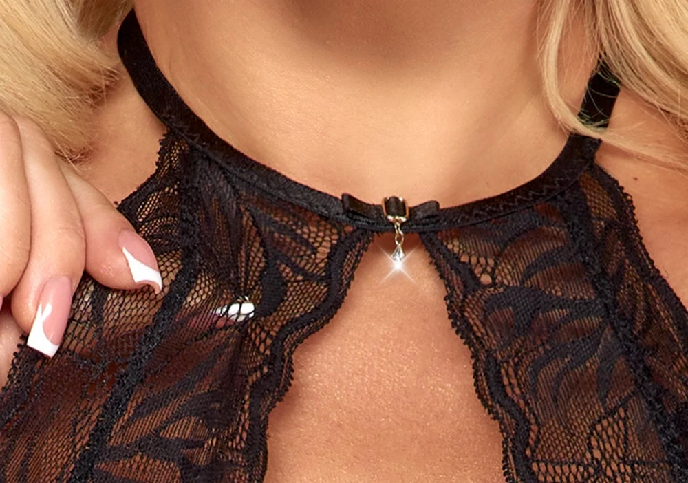 Verführerischer Body von kissable komplett aus feiner schwarzer Spitze. Rundum weich und elastisch für höchsten Tragekomfort.