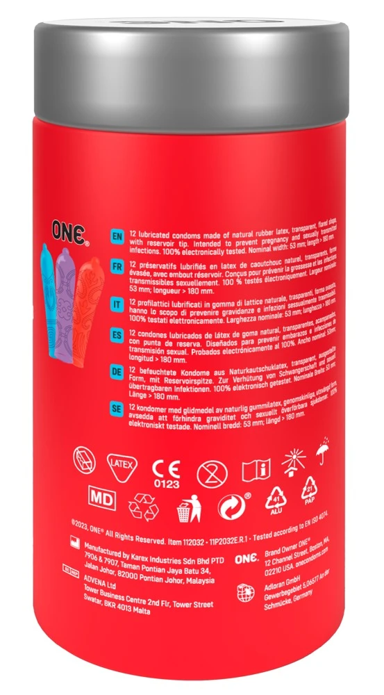ONE Tattoo Touch 12er, ONE Tattoo Touch Kondome – farbige, vegane Kondome im coolen Tattoo-Design mit stimulierender Struktur, konturierter Passform und ultraweichem Sensatex-Latex für intensives Gefühl