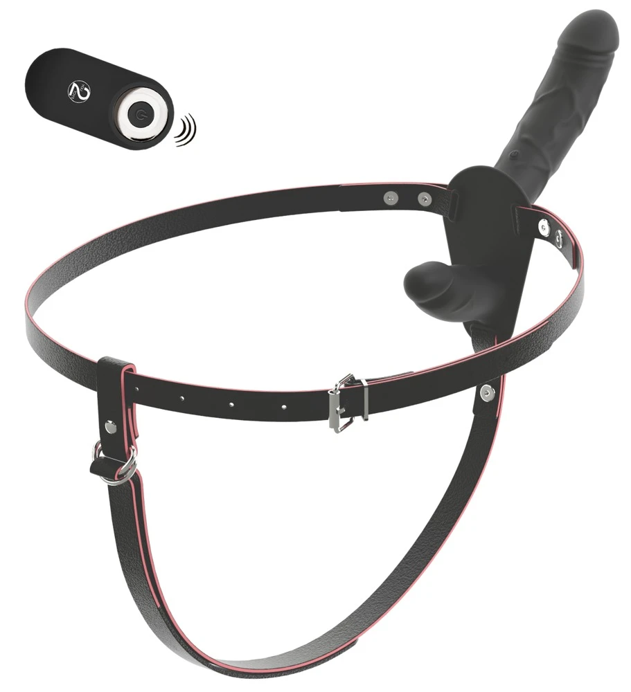 RC Vibrating Double Strap-On, Strap-on mit Doppelvibration Fernbedienung 10 Modi Lederlook Umschnallstring kraftvoll & leise für intensives Feeling