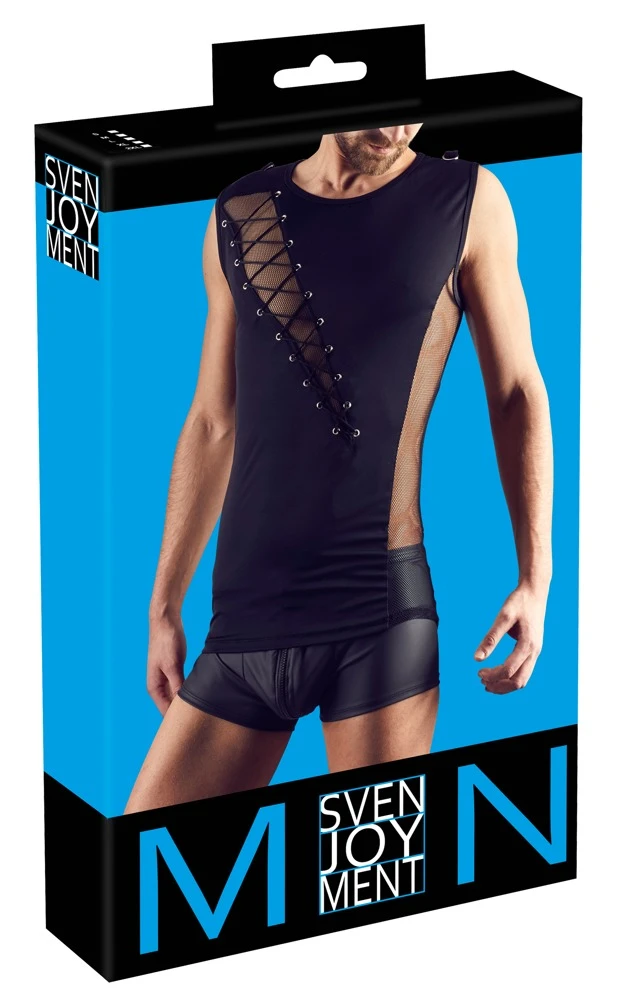 Herren Shirt Materialkombination aus blickdicht und transparent mit effektvoller Schnürung.