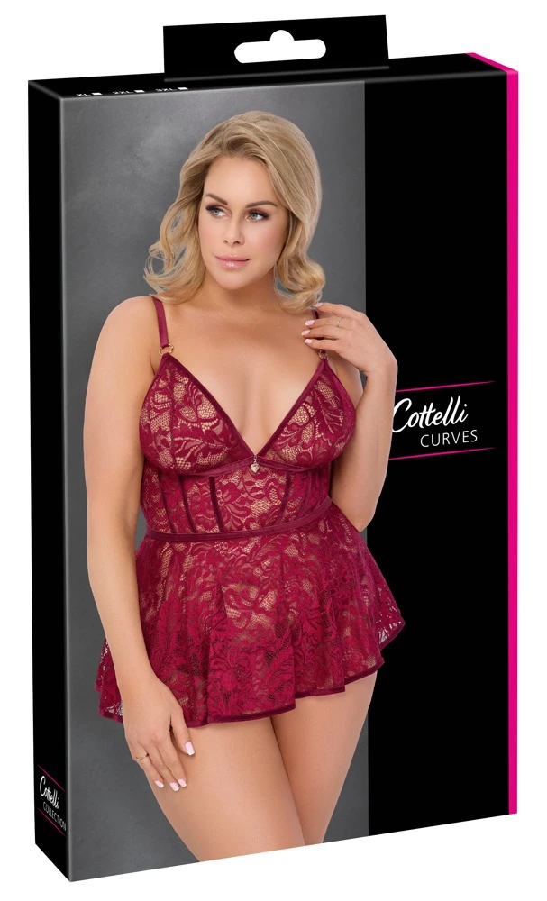 Verführerisches Babydoll-Set von Cottelli CURVES: Luxuriöse Spitze, anpassbare Träger und einladender offener Slip!