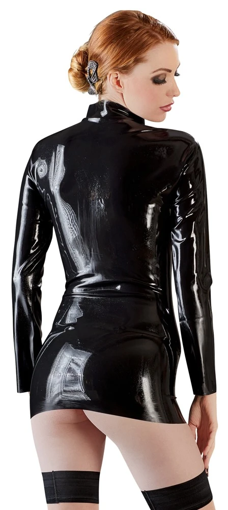 Aufregendes Unisex-Hemd aus Latex.  Mit langem Arm, hohem Kragen und durchgehendem Reißverschluss in der Front.