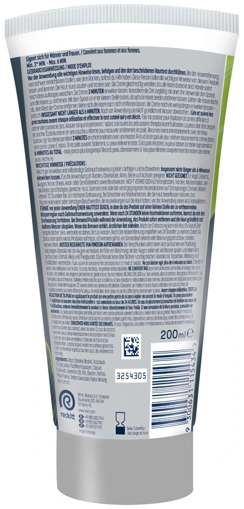 Veet Men TOTAL PRO Haarentfernungscreme für Oberkörper und Beine mit schneller Haarentfernung in 3–6 Minuten, glatter Haut, 24h Feuchtigkeit und ohne störenden Geruch 200 ml