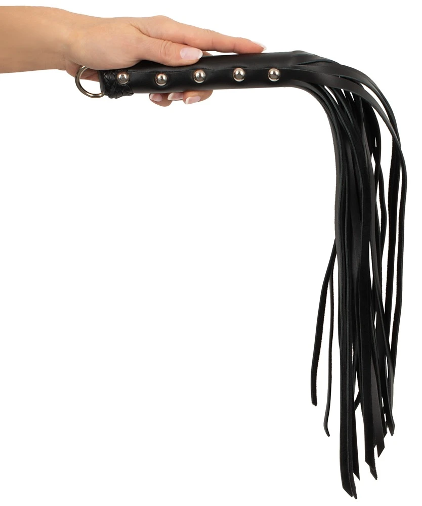 Kleiner handlicher Leder-Flogger Beginner von ZADO mit genietetem Griff und vielen weichen Lederriemen.