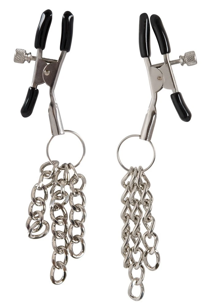 Nipple Clamps, Nippelklemmen Metall mit Kettchen – verstellbarer Druck, erotisches Brust-Accessoire für intensiven Reiz, sexy Look mit baumelnden Metallketten, aufregend & provokant