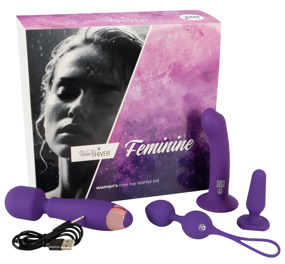 Magic shiver Feminine Women Love Toy Starter Set Feminine 4-teilig mit Dildo Analplug Liebeskugeln und Massagestab aus softem Silikon von Magic Shiver
