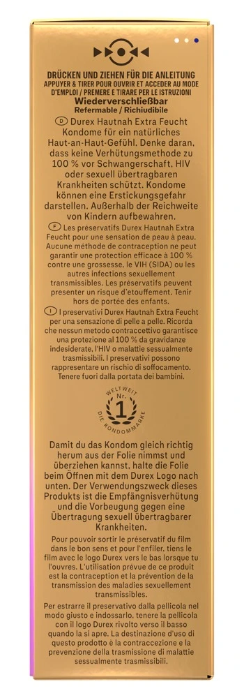 Durex Hautnah Extra Feucht 10er, Genieße hautnahe, intensive Empfindungen mit extra feuchten, ultra dünnen Kondomen in geschmeidiger Easy-on-Passform von Durex