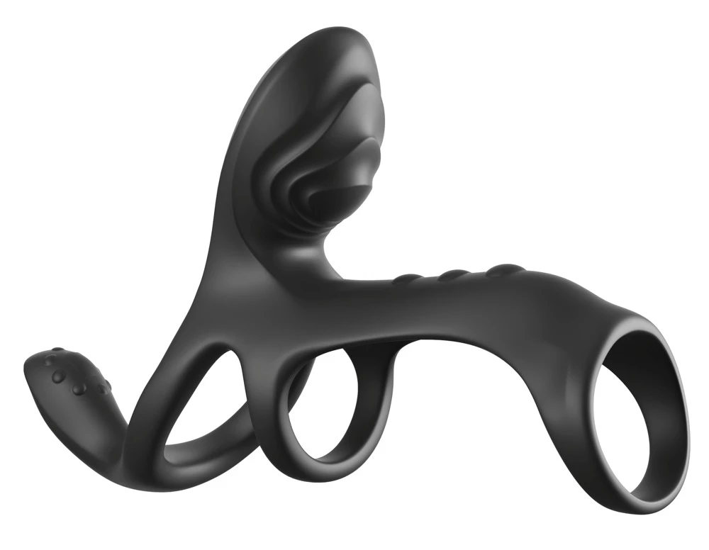 FCR Couples Cage Max Black, Penismanschette mit Hodenring und Vibration – Ultimate Couples Cage Max mit 3 Motoren 7 Modi für Eichel Damm Klitoris