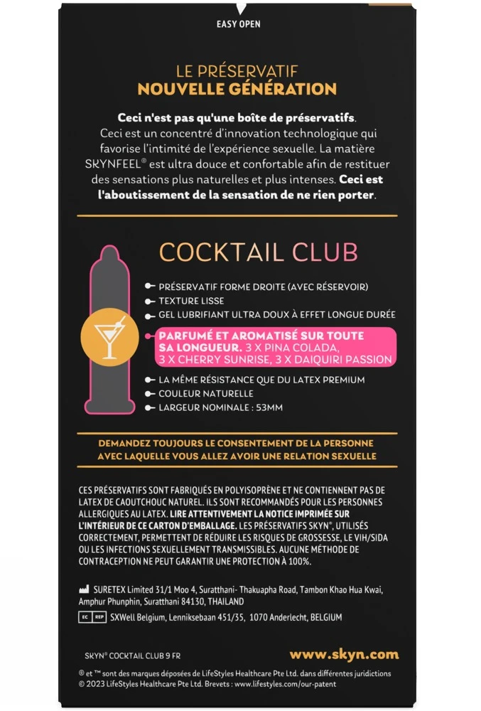 Skyn Cocktail Club 9er FR, Aromatischer Kondom-Mix für heiße Nächte – ultradünn, gefühlsecht, latexfrei und perfekt für sinnliche Momente in Deinem sexy Wetlook- & Netz-Style
