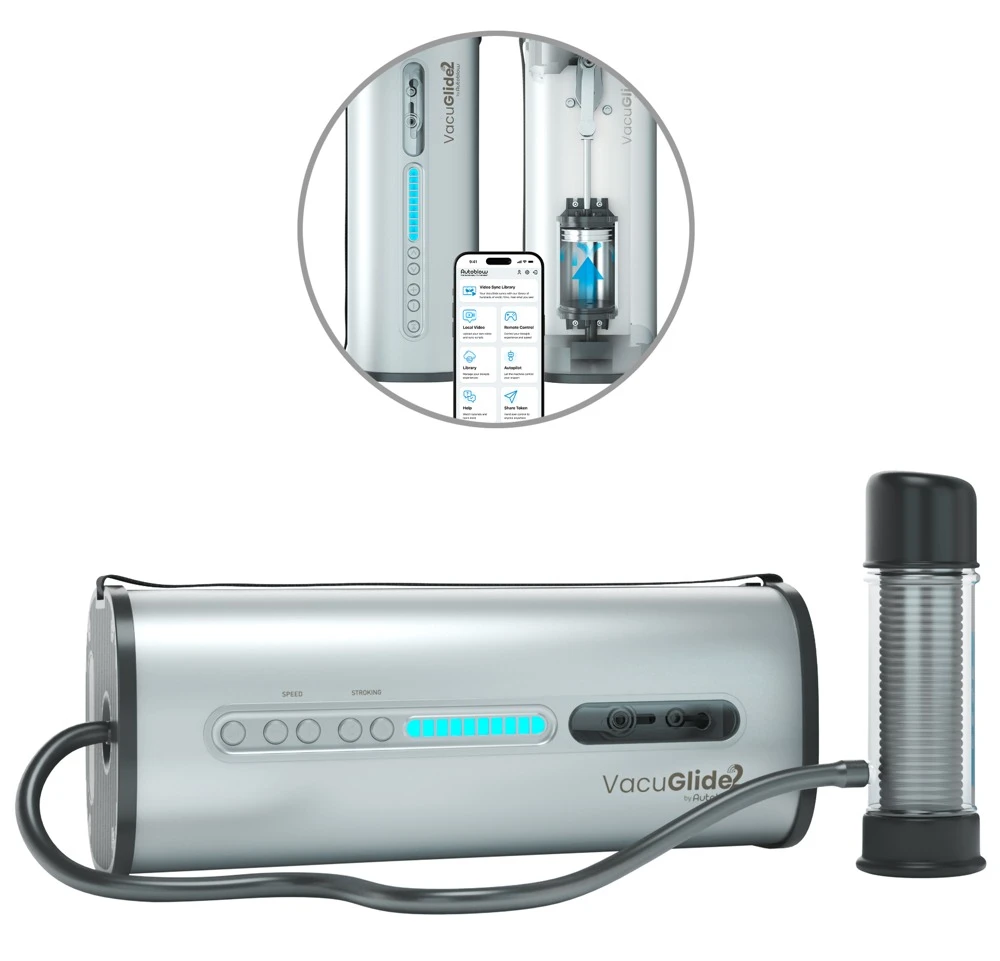 VacuGlide 2 vollautomatischer Hand- und Blowjob-Masturbator mit App-Steuerung, synchronisierten Videos, starker Saugkraft und variabler Intensität für realistische Penismassage auf Knopfdruck