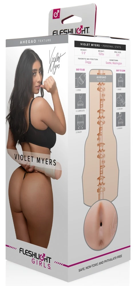 Fleshlight Girls Violet Myers, Masturbator in realistischer Anus-Optik mit intensiv stimulierenden Innenstrukturen, diskretem Taschenlampen-Design & Autogramm von Fleshlight