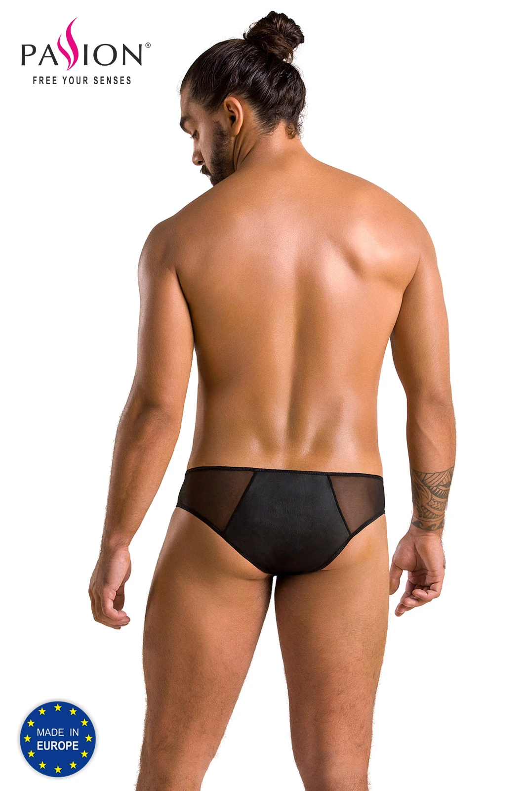 Kunstleder schwarzer Herren Slip mit Zip und Netz von Passion Menswear 042