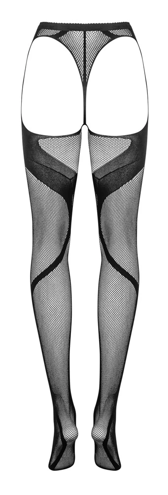 Obsessive Schwarze, hochelastische Strumpfhose ouvert aus weichem seidigem Netz mit eingewebter vorteilhafter Streamline-Optik.
