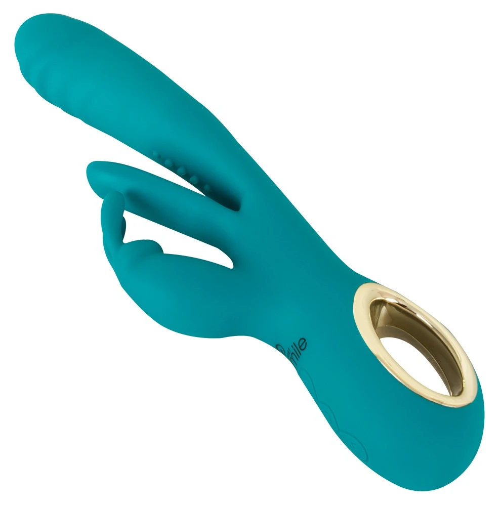 Smile Rabbit Vibrator w Thrust, Rabbitvibrator mit Stoß-Funktion und blitzschneller G-Punkt-Zunge – kraftvoller Ringgriff, drei starke Motoren für intensive Innen- und Außenreize