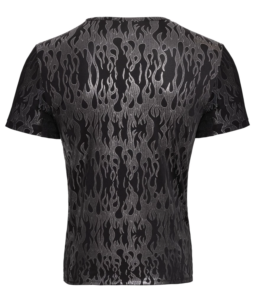 Kurzarm-Shirt Schwarz-Silber Svenjoyment im Mystic-Metallic-Look – hautnah betont, sexy schimmernd und elastisch für maskuline Ausstrahlung