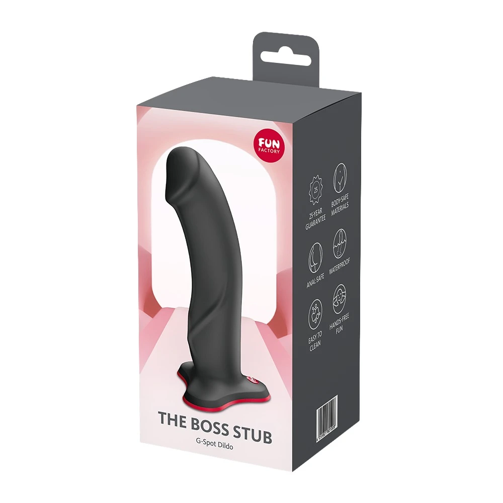 THE BOSS STUB Dildo mit Saugfuß extra dick aus Silikon, gebogene Spitze für G- und P-Punkt, strap-on kompatibel