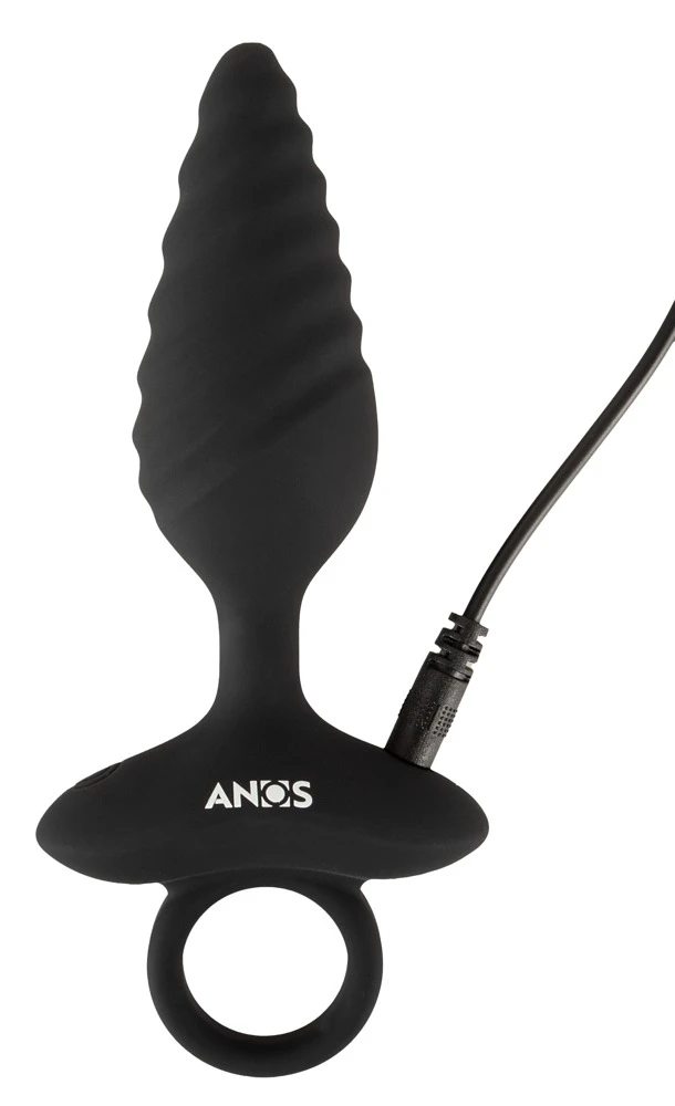 ANOS Flexible Plug Twisted, Flexibler Vibro-Analplug mit Spiral-Design und 10 Vibrationsmodi von ANOS aus Silikon mit Stopper und praktischem Haltering