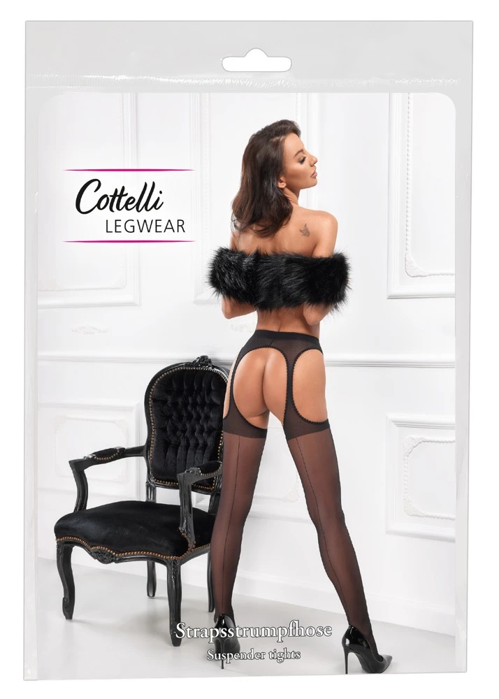 Cottelli LEGWEAR Strumpfhose Ziernaht am hinteren Bein offenem Schritt und Cut-outs