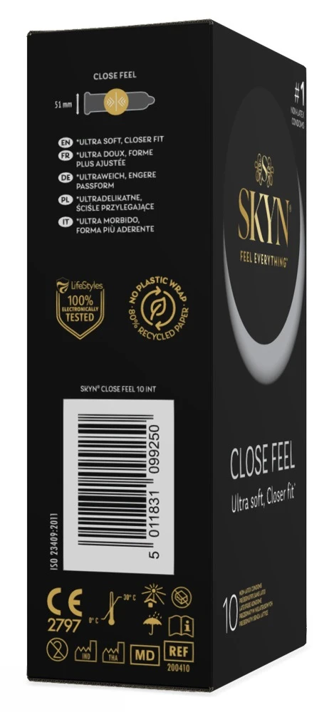 SKYN Close Feel 10er, So fühlt sich Nähe an: Vegane, latexfreie Kondome aus Sensoprene in schmaler Passform für gefühlsechte, seidige Intimität