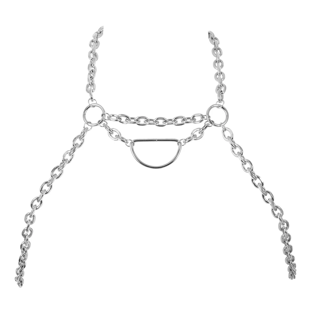 Svenjoyment Ketten-Brustharness aus Metall – Aufreizender Körperschmuck mit abnehmbarem D-Ring, verstellbar für markante Club-Looks