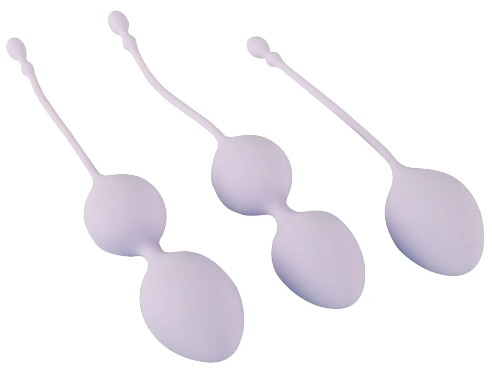 ELORIN Loveball Trainingsset von beau cœur mit drei Liebeskugeln in unterschiedlichen Größen und Gewichten für individuelles, diskretes Beckenboden-Training mit elastischen Rückholbändern für Einsteigerinnen und Geübte