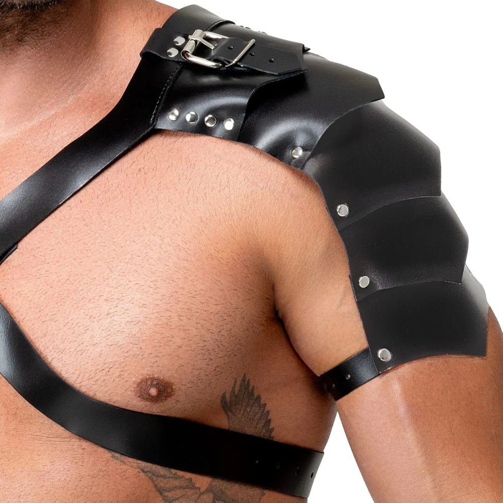 Leder Herren Harness, ZADO Leder Harness-Set mit Handfesseln & Haltegriff, Brust- und Schenkel-Harness, verstellbar, schwarz