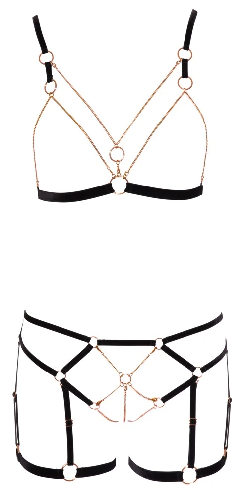 Cottelli LINGERIE Glamour BH und String Set mit elastischen Bändern und Roségoldfarbene Ketten