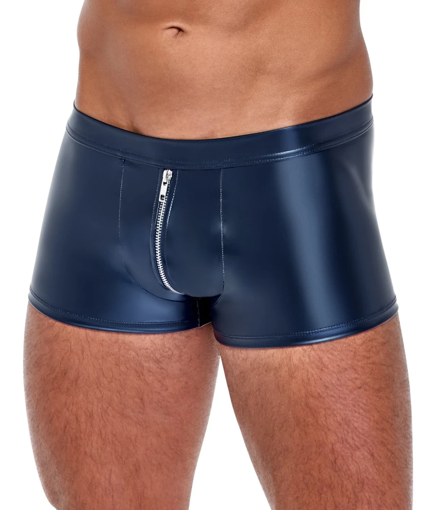 Blaue Pants von NEK im trendigen Metallic-Mattlook. Eng und körperbetont geschnitten. Mit silberfarbenem Reißverschluss vorne.