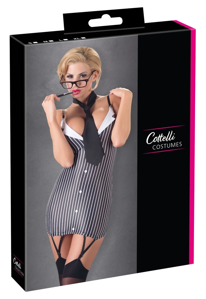 Cottelli Damen-Dessous-Set Sexy Sekretärin Figurbetones Strapskleid, Erotik Babydoll