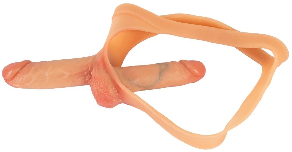 Ultra Realistic Double Penis, Double Penis String mit Innen- & Außendildo aus Silikon im Naturlook für intensives Liebesspiel