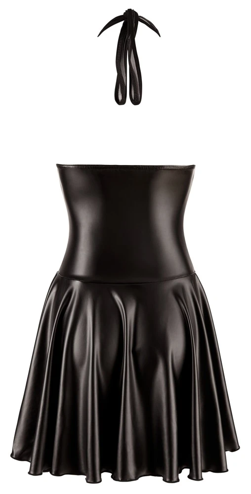 Kleid Immoral Exclusive kurz aus Powernet und Wetlook mit transparentem Oberteil Lackdetails Neckholder Rückenfrei Reißverschluss, 2-Wege-Reißverschluss von Noir Handmande