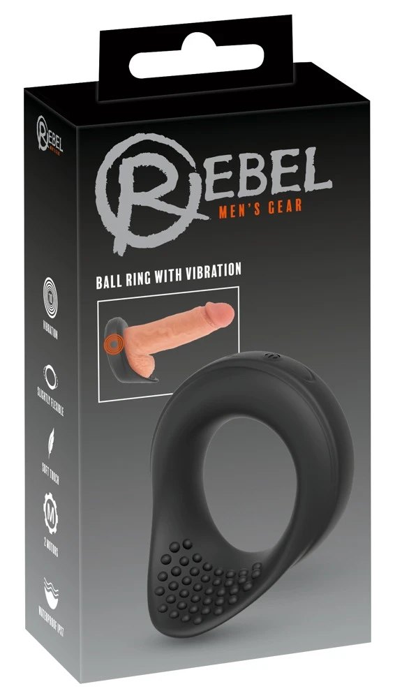 Rebel Ball Ring with Vibration, Dehnbarer Hodenring mit Vibration sorgt für intensive Stimulation, kraftvolle Erektion und tiefe Lustmomente dank 10 Vibrationsmodi