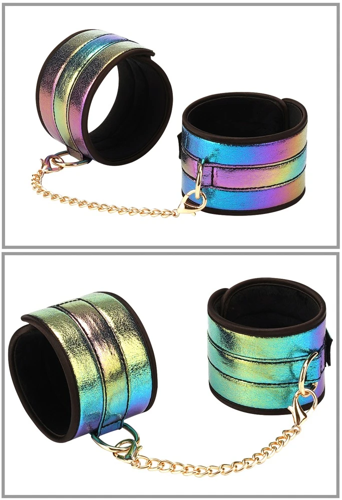 LS Vivid Rainbow, Vivid Niji 8-teiliges Fesselspiele-Set: Bondage in schillerndem Glossy Rainbow mit Fesseln, Peitsche und mehr!