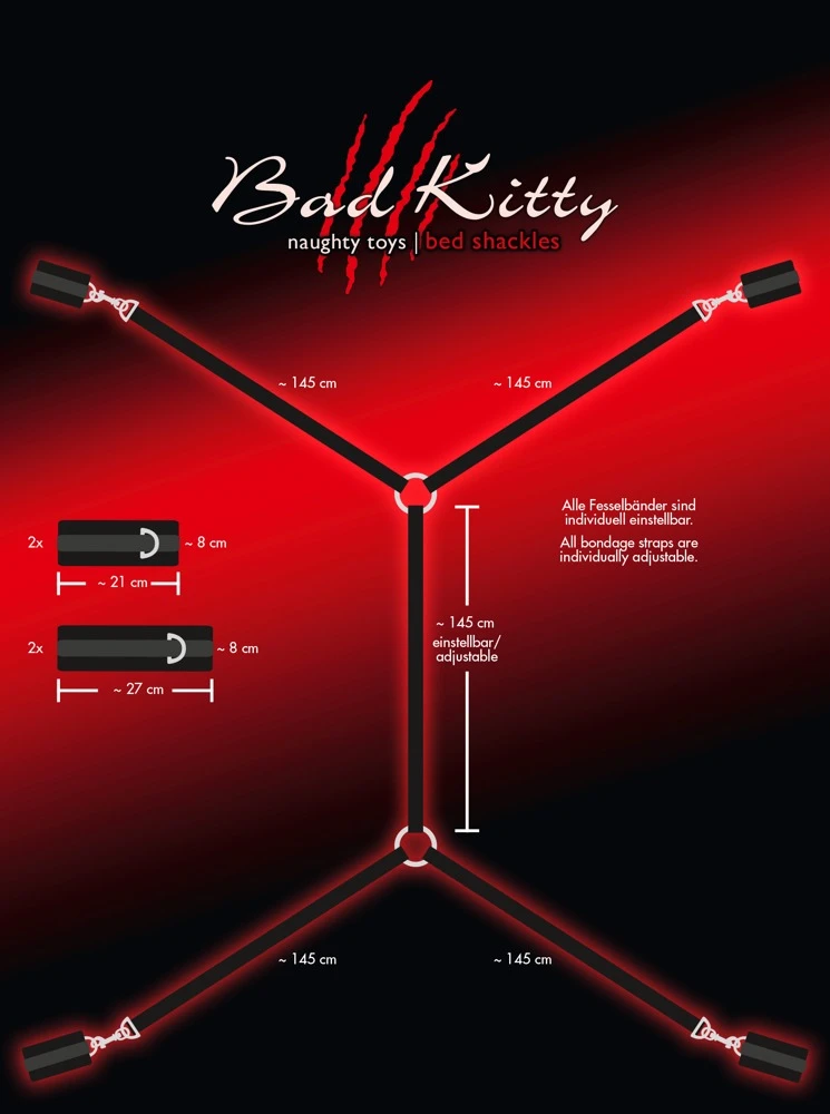 Mit dem 5-teiligen Fessel-Set Bed Shackles von Bad Kitty lässt sich jedes Bett in einen profimäßigen Bondage-Playground verwandeln.