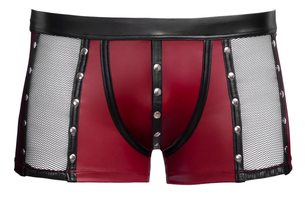 Herren Pants, Pants von NEK im roten Mattlook mit schwarzen Kontrastdetails und seitlichen Netz-Einsätzen, Druckknopfleiste im Beutel und silberfarbenen Nieten für einen markanten Auftritt