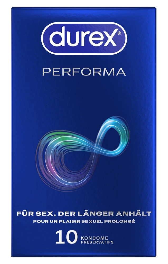 Durex Performa 10er, Länger lieben, intensiver genießen: Transparente Kondome mit Verzögerungsgel, Silikongleitgel und Easy-on-Passform für ausgedehnten Spaß
