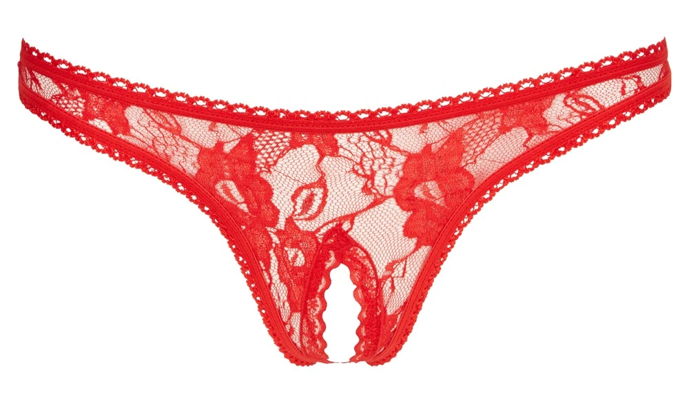 Cottelli LINGERIE Spitzen String rot Schritt erregend offen florale Spitze