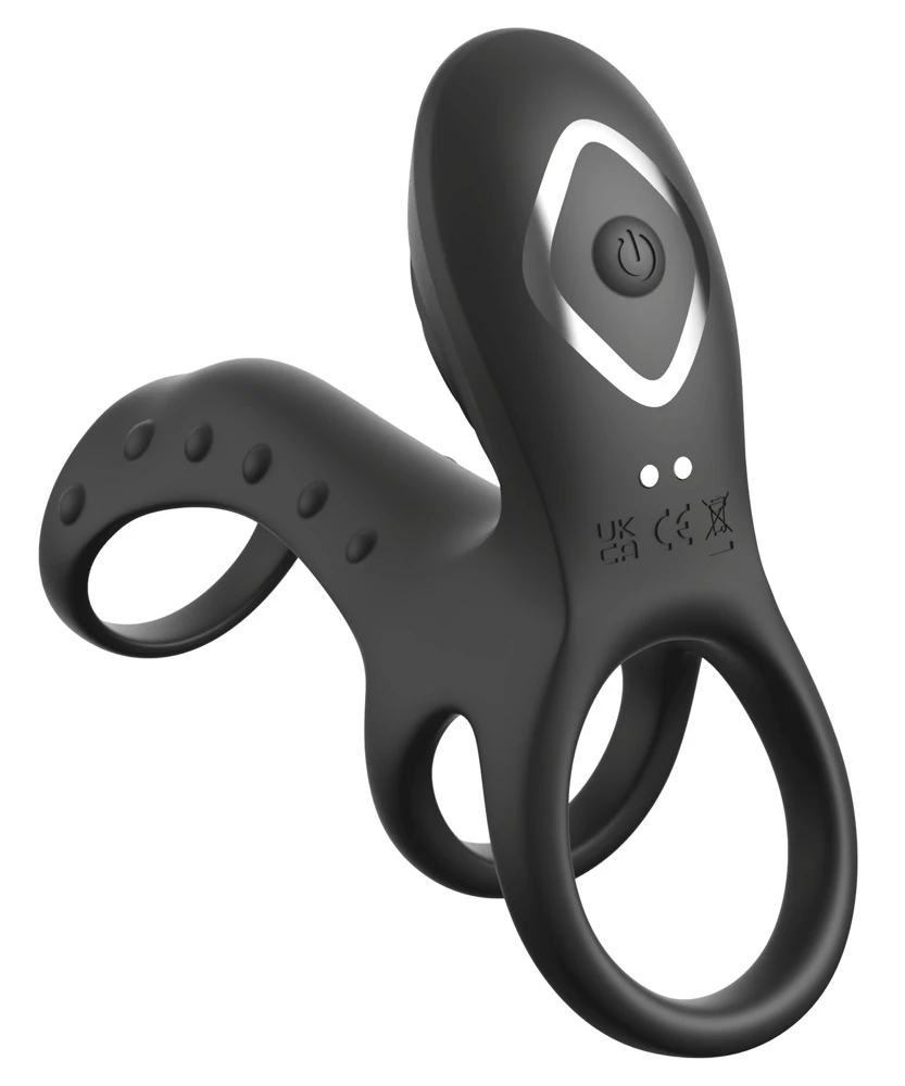 FCR Couples Cage Pro Black, Penismanschette mit Hodenring und Vibration Ultimate Couples Cage Pro mit 2 Power Motoren 7 Modi für Eichel und Klitoris