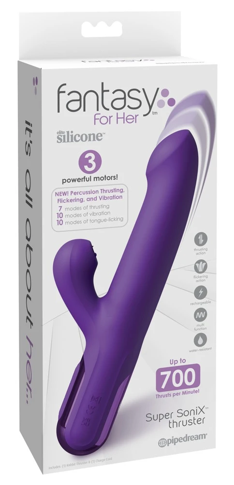 FFH Super SoniX Thruster Purpl, Rabbitvibrator mit Stoß-Funktion, Vibro-Zungen für Klitoris, 3 Motoren, 700 Stöße/Min, 7 Modi, Silikon, Tastensperre