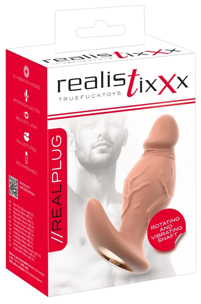 Realistixxx Rotating Plug, Realistixxx RealPlug rotierender Vibro-Plug im realistischen Penis-Design mit 10 Vibrations- und Rotationsmodi für aufreizende Anal- und Vaginalmassage