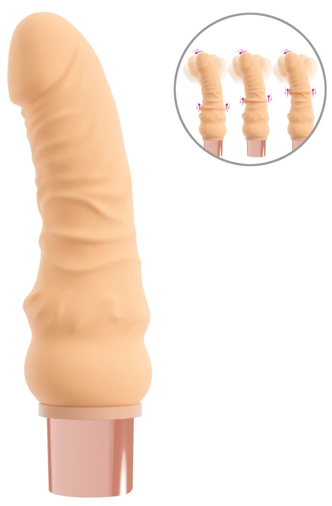 SELON Soft Real Stimulator EXTRA Naturvibrator mit nickender Eichel, Move-Massagering, 12 Action-Modi, Memory-Funktion und supersofter Oberfläche für intensives Echtgefühl und pure Power