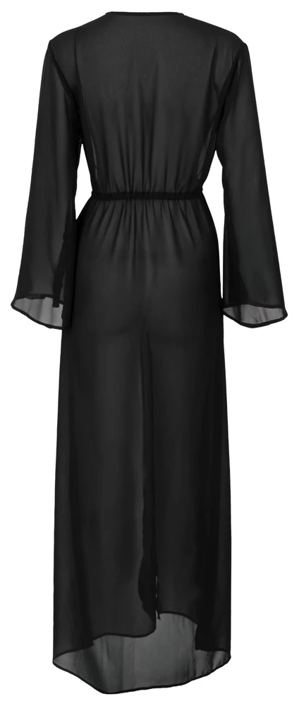 Langer Kimono aus schwarzem Chiffon von Cottelli LINGERIE – sinnlich transparent mit ausgestellten Ärmeln, Tunnelzug und edlem Bindegürtel