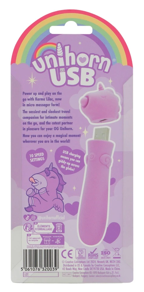 Unihorn USB Karma Lilac,  Unihorn Minivibrator USB Karma Lilac – süßes Einhorn-Toy mit 10 intensiven Vibrationsmodi, kraftvoller USB-Power, handlich, soft und ideal für heiße Solo- oder Paarmomente