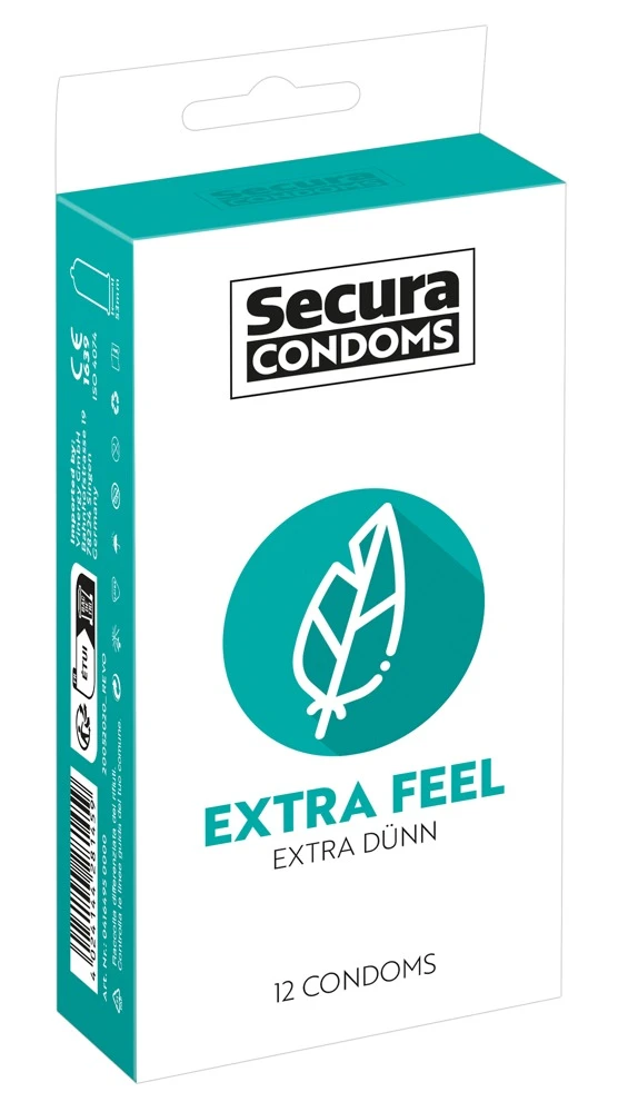 Secura Extra Feel 12er Box, Transparente, extra dünne Kondome mit Feuchtbeschichtung geruchsneutral & veganfreundlich!