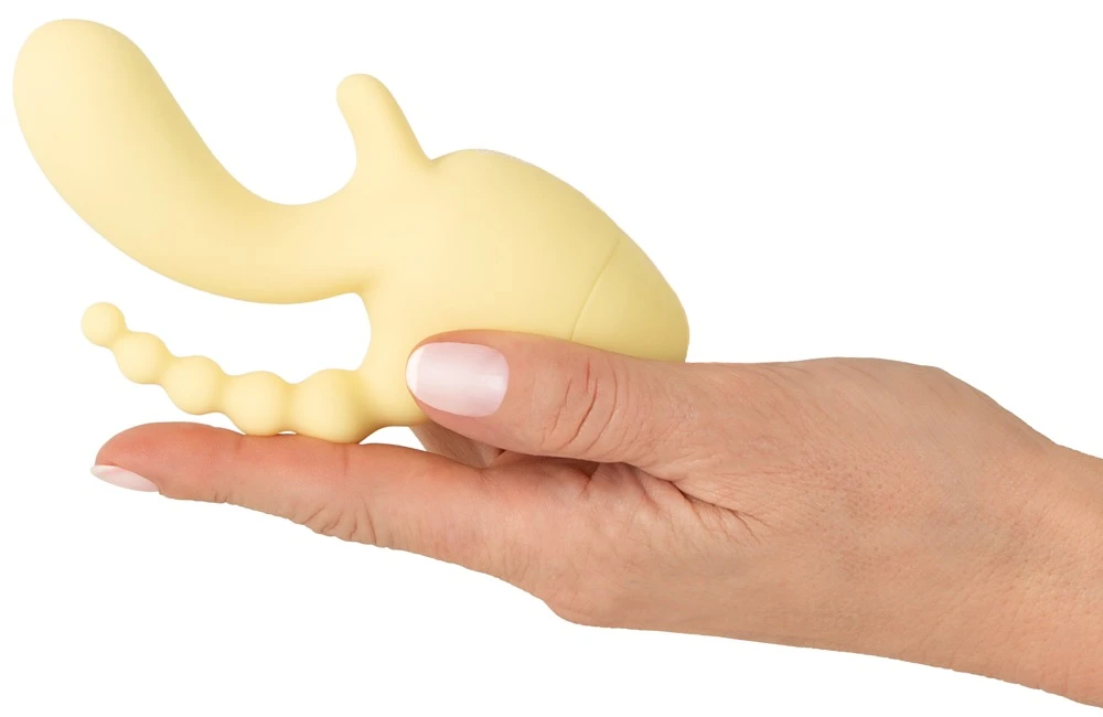 Cuties Mini Triple Vibr. Yello, Triple Mini Vibrator mit 10 Vibrationsmodi für Vagina, Klitoris & Anus, Soft Touch Silikon, vielseitige Reizwäsche-Extras Cuties